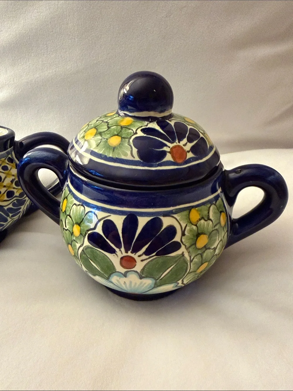 Mexican Talavera Lidded Sugar Bowl & Creamer.